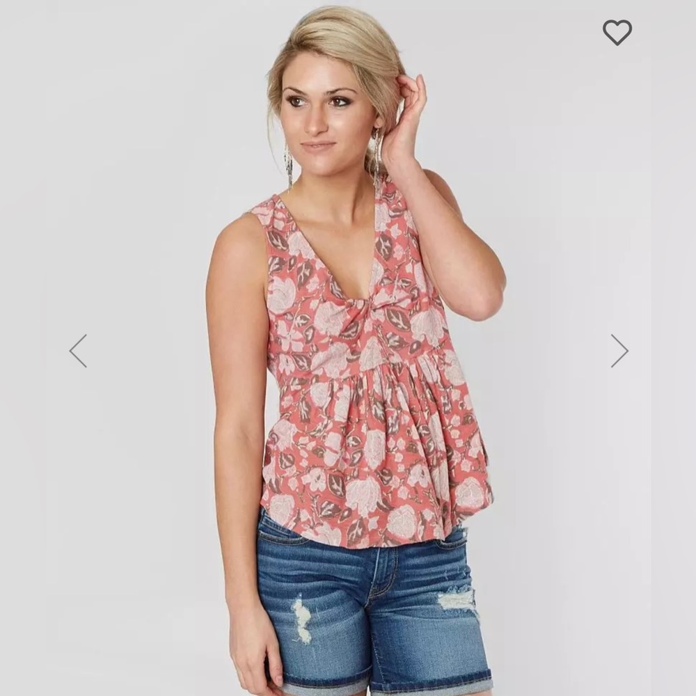 Lucky Brand Floral Peplum Cotton Tank Top - SZ Med - Pink
